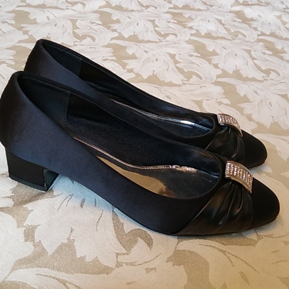 Girls Black Heels with Silver Rhinestones - Picture 2 of 6